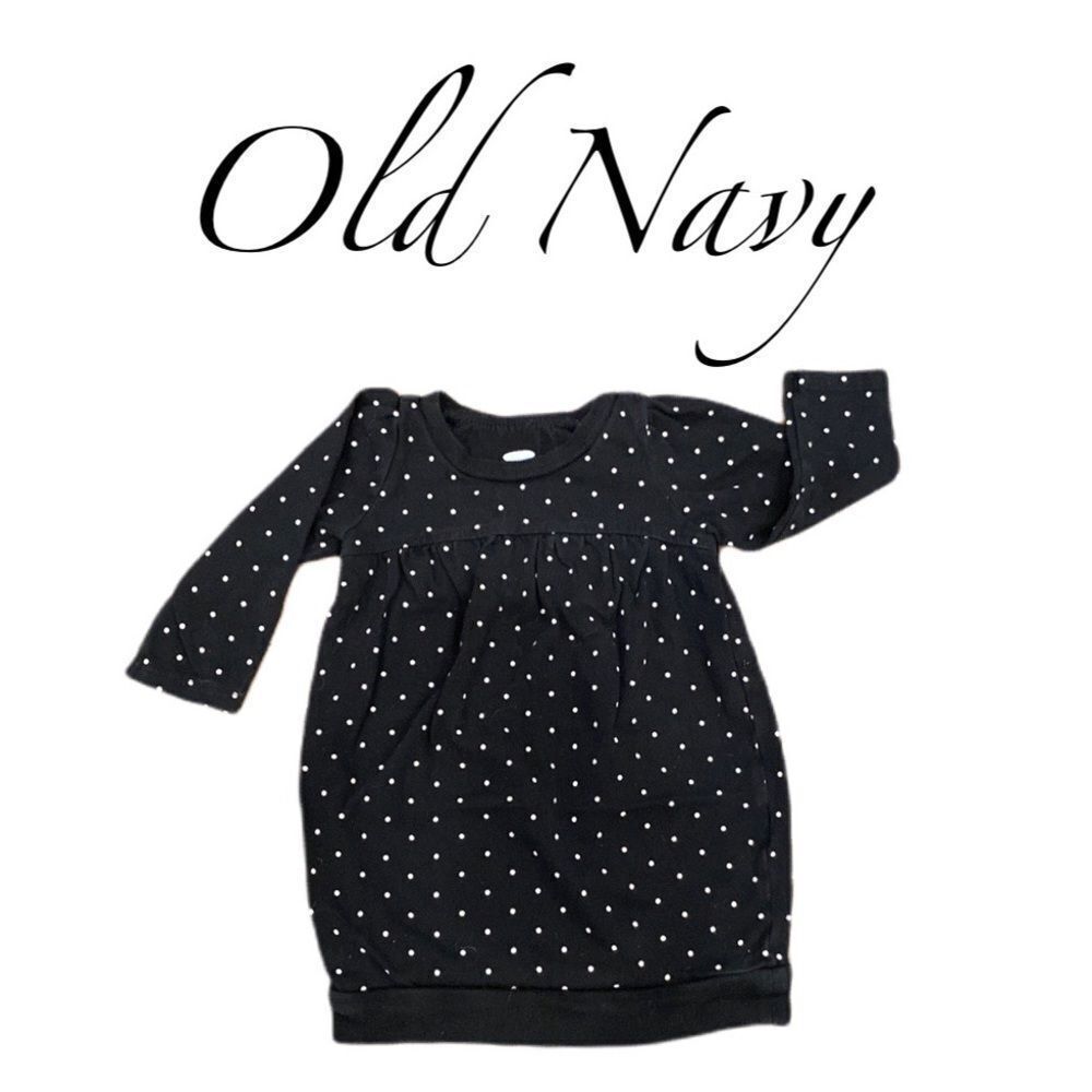 OLD NAVY Infant Dress Black Polka Dot Poof Casual Long Sleeve 6-12 M - Picture 2 of 7